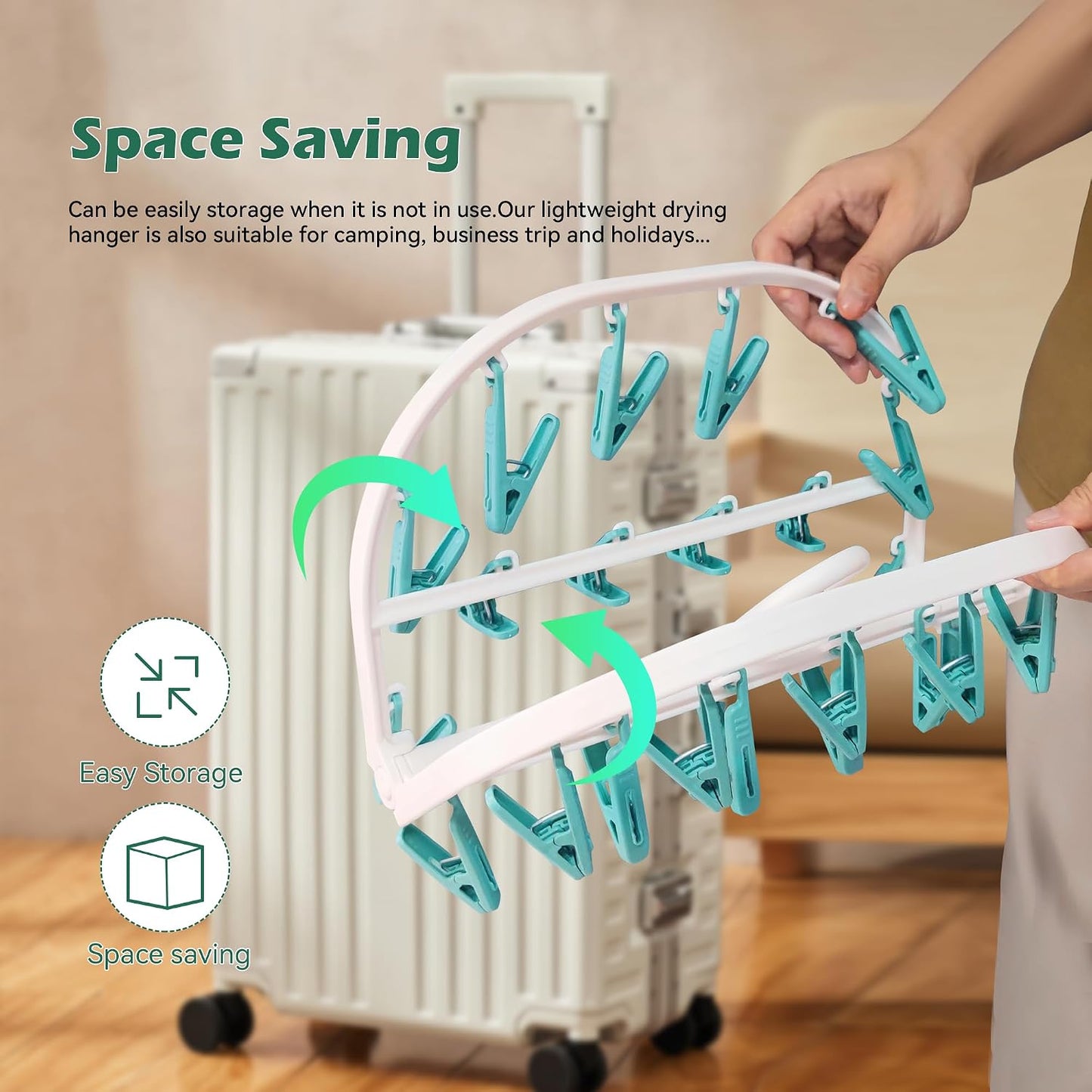 Plastic PP Drying Hanger, Anti-Rusty Drying Rack for Clothes, Socks, Lingeries, Delicates, Drying Hanger with 32 Clips for Baby Clothes, Towels