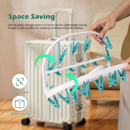 Plastic PP Drying Hanger, Anti-Rusty Drying Rack for Clothes, Socks, Lingeries, Delicates, Drying Hanger with 32 Clips for Baby Clothes, Towels