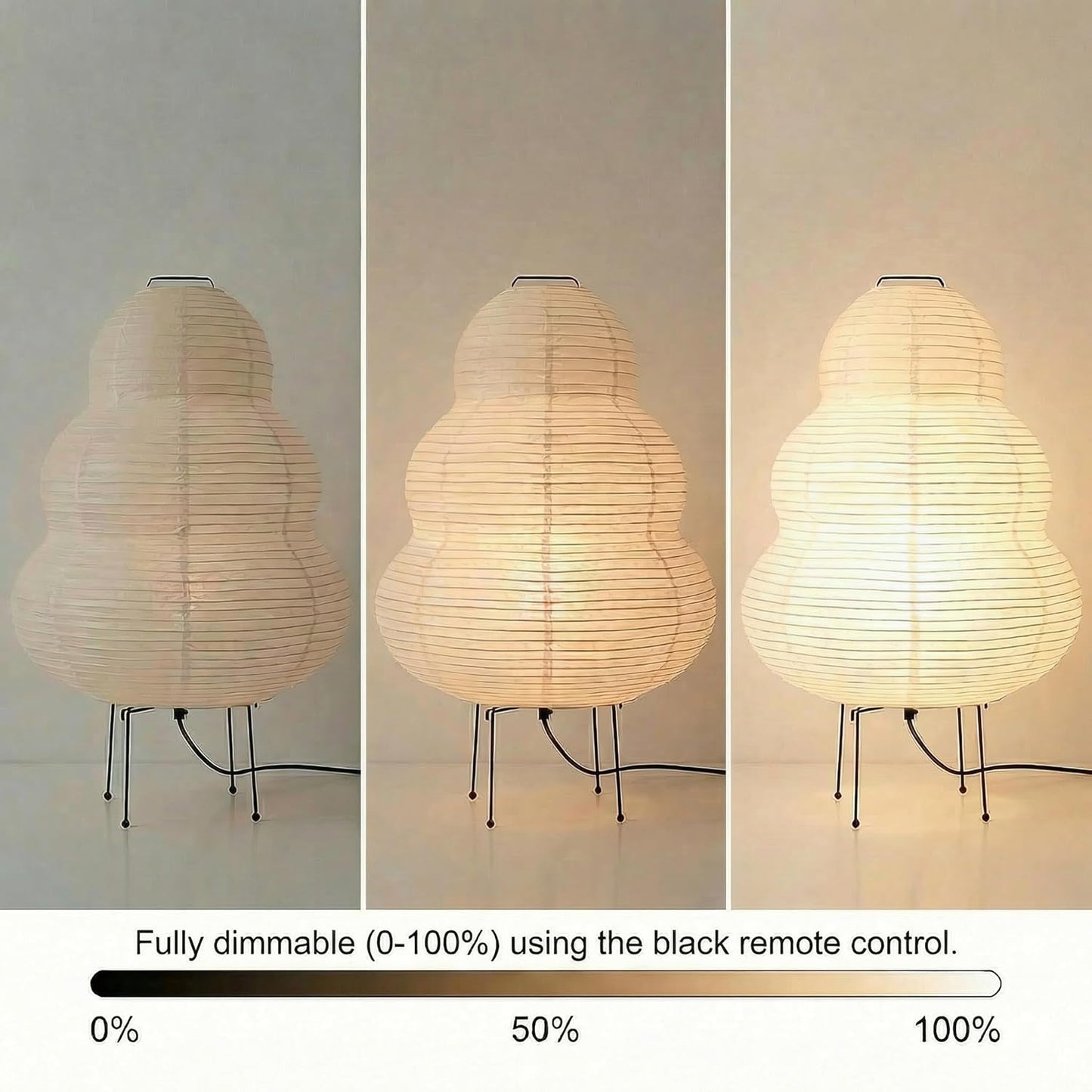 Akari Noguchi Rice Paper Lamp • Japanese Paper Lantern Lamp • Japanese Japandi Floor/Table Lamp for Soft Ambient Lighting (Akari)