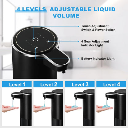 RYTOXILO Automatic Soap Dispenser, 2 Pack Black Touchless Liquid Soap Dispenser for Bathroom, 13.5 Fl Oz Plastic Electric Auto Dish Soap Dispensers Wall Mount for Kithcen with Adjustable Volume