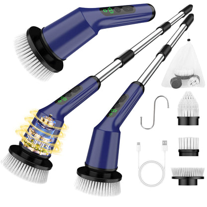 Shower Scrubber with Long Handle, Shower Cleaner Brush with 8 Floor Machine Pads, Cordless Electric Spin Scrubber for Cleaning with 2 Speed, Cleaning Supplies for Bathroom Bathtub Kitchen Floor Tile