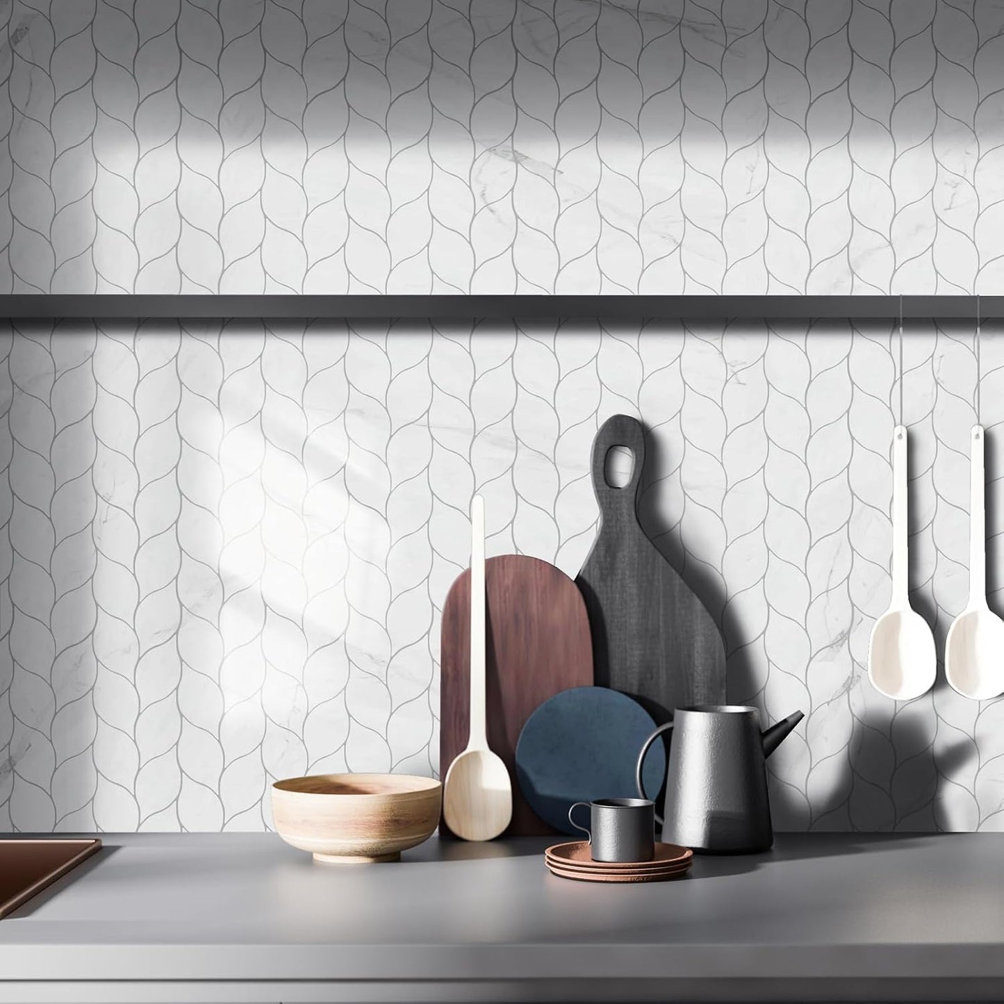 Tilingview 10-Sheet Peel and Stick Backsplash Tile for Kitchen, Self-Adhesive Mosaic Glossy Leaf Stick on Wall Tile with Gaps (Leaf Beige)