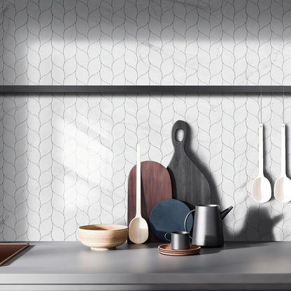 Tilingview 10-Sheet Peel and Stick Backsplash Tile for Kitchen, Self-Adhesive Mosaic Glossy Leaf Stick on Wall Tile with Gaps (Leaf Beige)