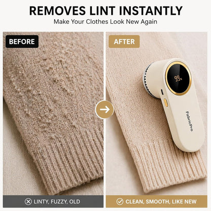 Fabric Shaver – Rechargeable Lint Remover with Digital Display, USB-C Electric Defuzzer for Clothes, Sweaters, Furniture & Pet Hair, 6-Blade Precision System