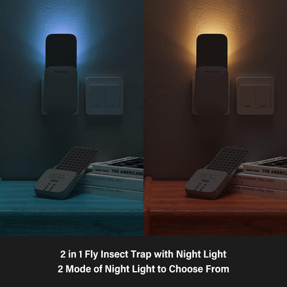 Mosalogic Fruit Fly Traps for House Use Gnat Trap Flying Insect Trapper Plug-in Mosquito Killer Indoor Gnat Moth Catcher Fly Tapper with Night Light UV Attractant Catcher for Home Office White-1PACK