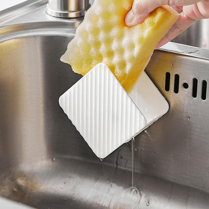 Cleaning Cloth Storage Rack, Perforation Frees Wall Hanging Sink Plastic Dishwashing Scrubber Organizer Dish Sponge Holder Drain Rack for Kitchen (White)