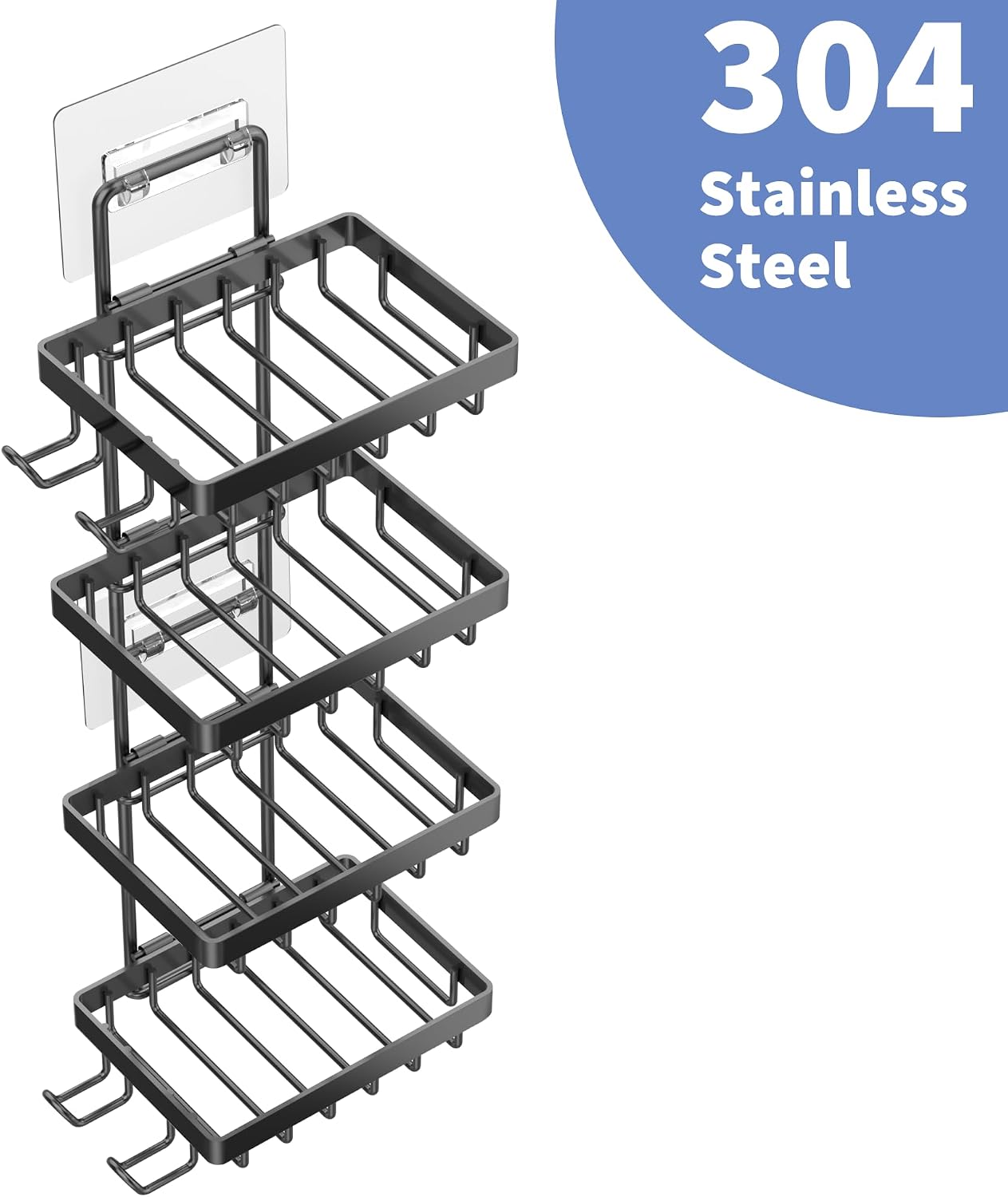 Moforoco Double Soap Bar Holder for Shower, No Drilling, 304 Stainless Steel, Wall Mounted Soap Holder with 4 Hooks and Razor Holder, Shower Rack Soap Tray Bar Soap for Bathroom Accessories Organizer