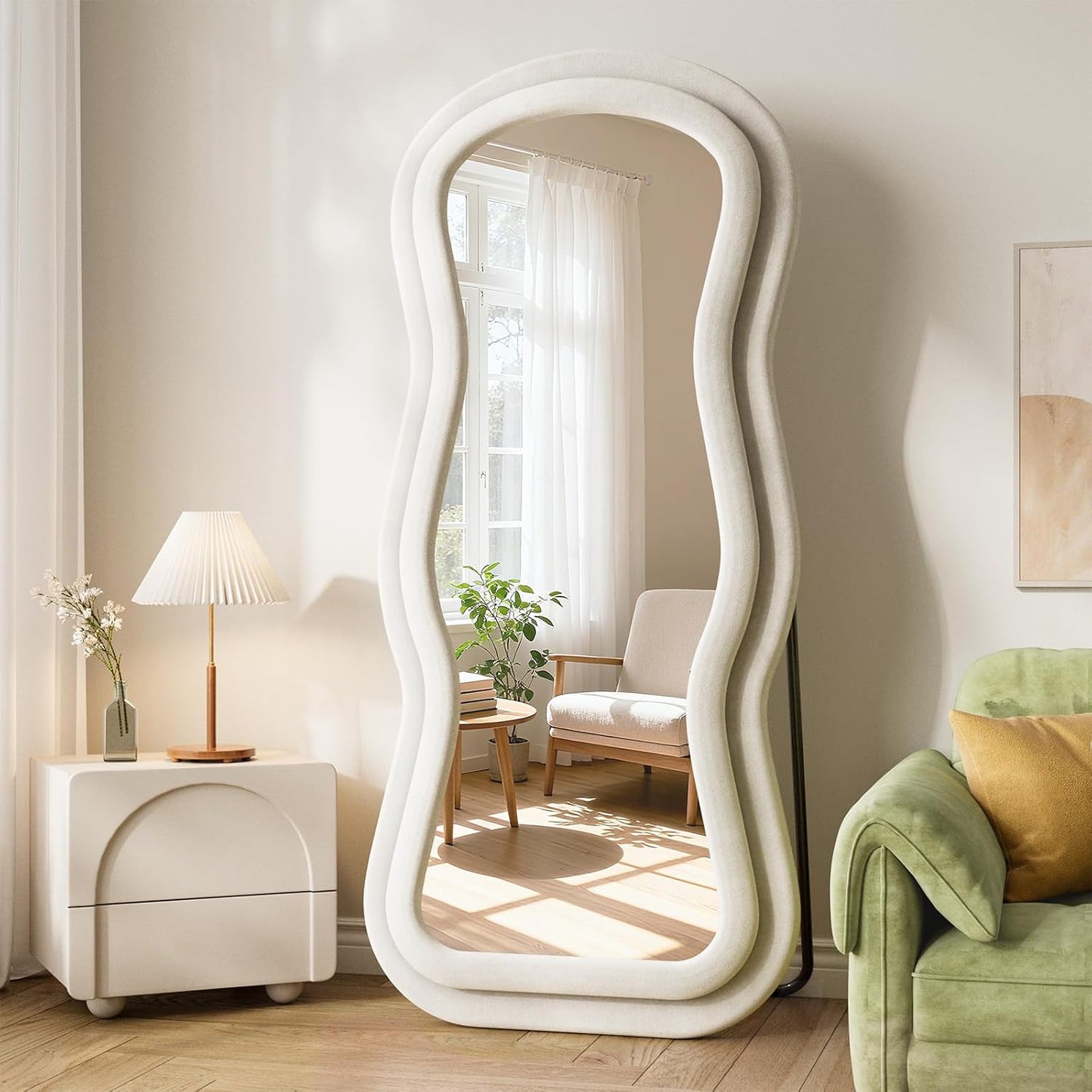 71"x32" Flannel Full Length Mirror, Arched Mirrors Full Length with Stand, Flannel Floor Mirror for Bedroom and Living Room, Full Body Mirror Hanging or Leaning, White