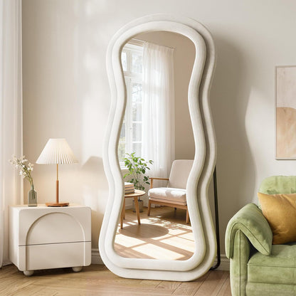 71"x32" Flannel Full Length Mirror, Arched Mirrors Full Length with Stand, Flannel Floor Mirror for Bedroom and Living Room, Full Body Mirror Hanging or Leaning, White