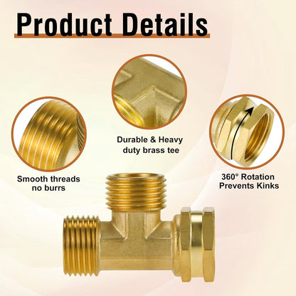 GHT 3/4 Hose Splitter 2 Way, Brass Hose Y for Outdoor Spigot | for garden hoses, sprinklers, drip irrigation and patios, good sealing performance, sturdy, leakproof, full flow port