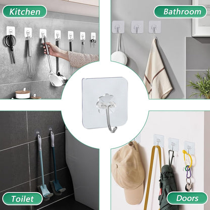 12heavy-Duty Transparent Strong self-Adhesive wall Hooks, Waterproof and Oil-Proof, with a Maximum Load Capacity of 22 pounds, Suitable for Rooms, Kitchens, bathrooms and Toilets