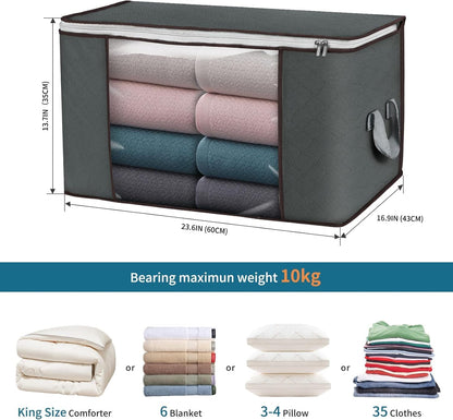 90L Large Storage Bags, 6 Pack Clothes Storage Bins Foldable Closet Organizers Storage Containers with Reinforced Handle for Clothing, Blanket, Comforters, Bed Sheets, Pillows and Toys (Gray)