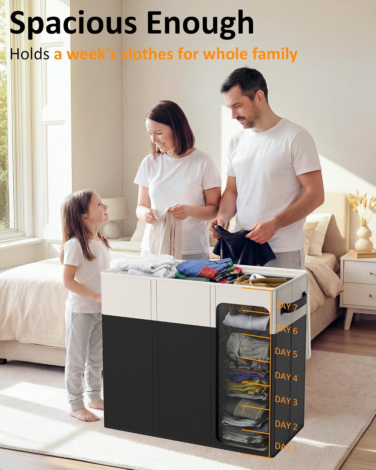 Optish 180L Laundry Hamper 3 Section, Large Laundry Hamper with Lid, Dirty Clothes Hampers with 3 Inner Bags, Laundry Basket Organizer for Laundry, Bedroom, Bathroom, Hamper 3 Compartment, Black
