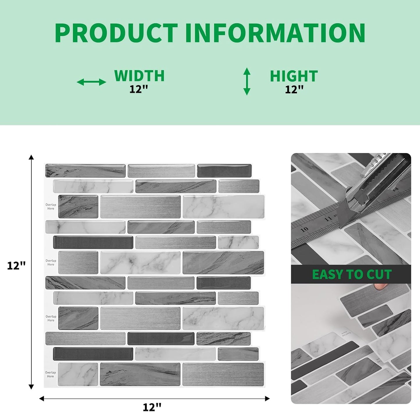 LONGKING Self-Adhesive Kitchen Backsplash, Marble Look Decorative Tiles (10 Tiles)