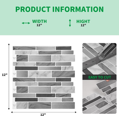LONGKING Self-Adhesive Kitchen Backsplash, Marble Look Decorative Tiles (10 Tiles)