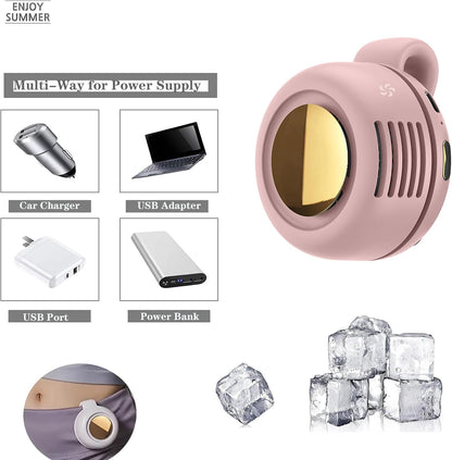 Portable Silent Bladeless Clip On Fan, Mini Fan With Clip, Rechargeable Personal Held Fans, Adjustable 3-Speed Suspended Waist Fans for Outdoor,Camping,Travel,Office (Pink)