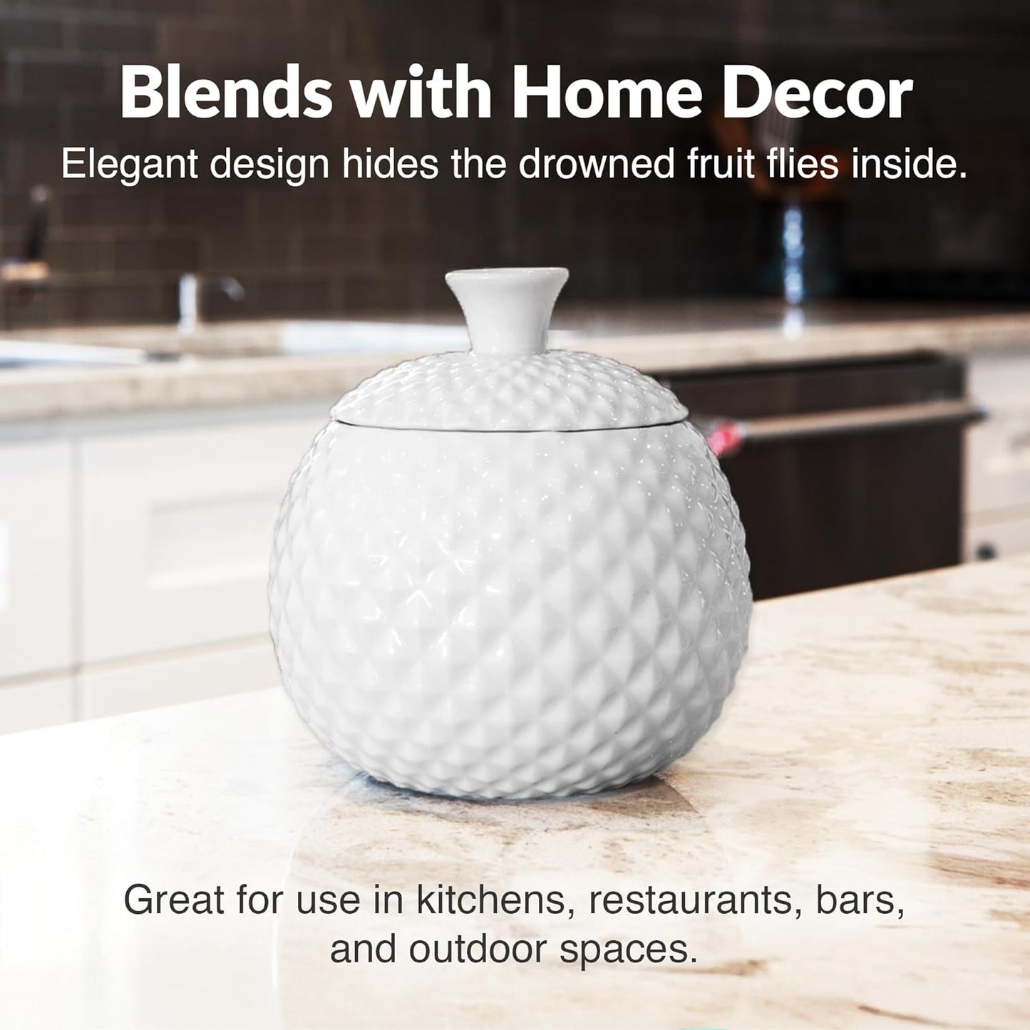 Elevated Lifestyle Fruit Fly Jar Trap - Decorative and Effective Ceramic Fruit Fly Catcher, Kid and Pet Friendly Fly Trap Indoor, Ideal for Kitchens, Restaurants, and Homes - (White)