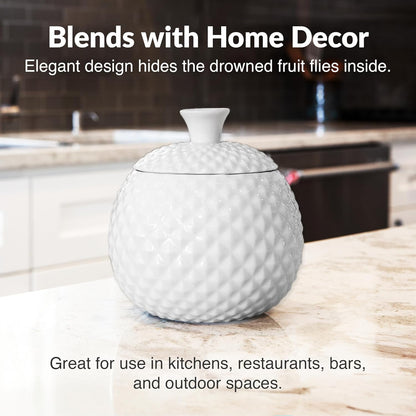 Elevated Lifestyle Fruit Fly Jar Trap - Decorative and Effective Ceramic Fruit Fly Catcher, Kid and Pet Friendly Fly Trap Indoor, Ideal for Kitchens, Restaurants, and Homes - (White)