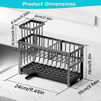 Liuoud Sponge Holder for Kitchen Sink, 2 Tier Sink Caddy Organizer Countertop with Dish Brush Holder and 360° Drain Tray, Rustproof Stainless Steel Dish Soap Storage Rack Set for Accessories Grey