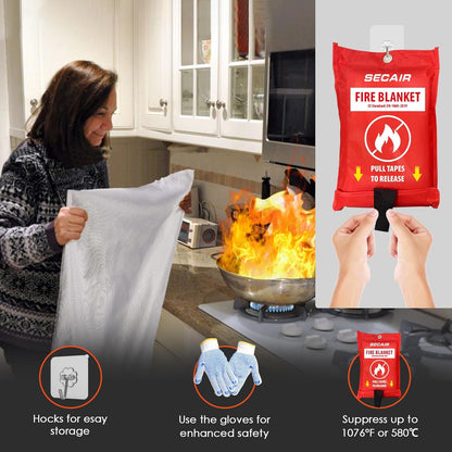 Emergency Fire Blanket for Home and Kitchen Fiberglass Fire Suppression Blanket Great for School Warehouse Camping Car Office Grill (4 Pack, 40 in X 40 in)