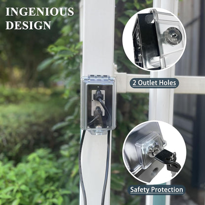 Locking Weatherproof Outlet Cover, Clear in-Use Box | Outdoor plug lock box, child-resistant outlet protection, fits plugs up to 2.6" H x 2.5" W