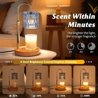 Candle Warmer Lamp with Timer and Dimmable, Electric Wax Melt Candle Warmers Height Adjustable with 2 Bulbs, Birthday Gifts for Women House Warming, Home Decor for Scented Jar Candles(Clear)