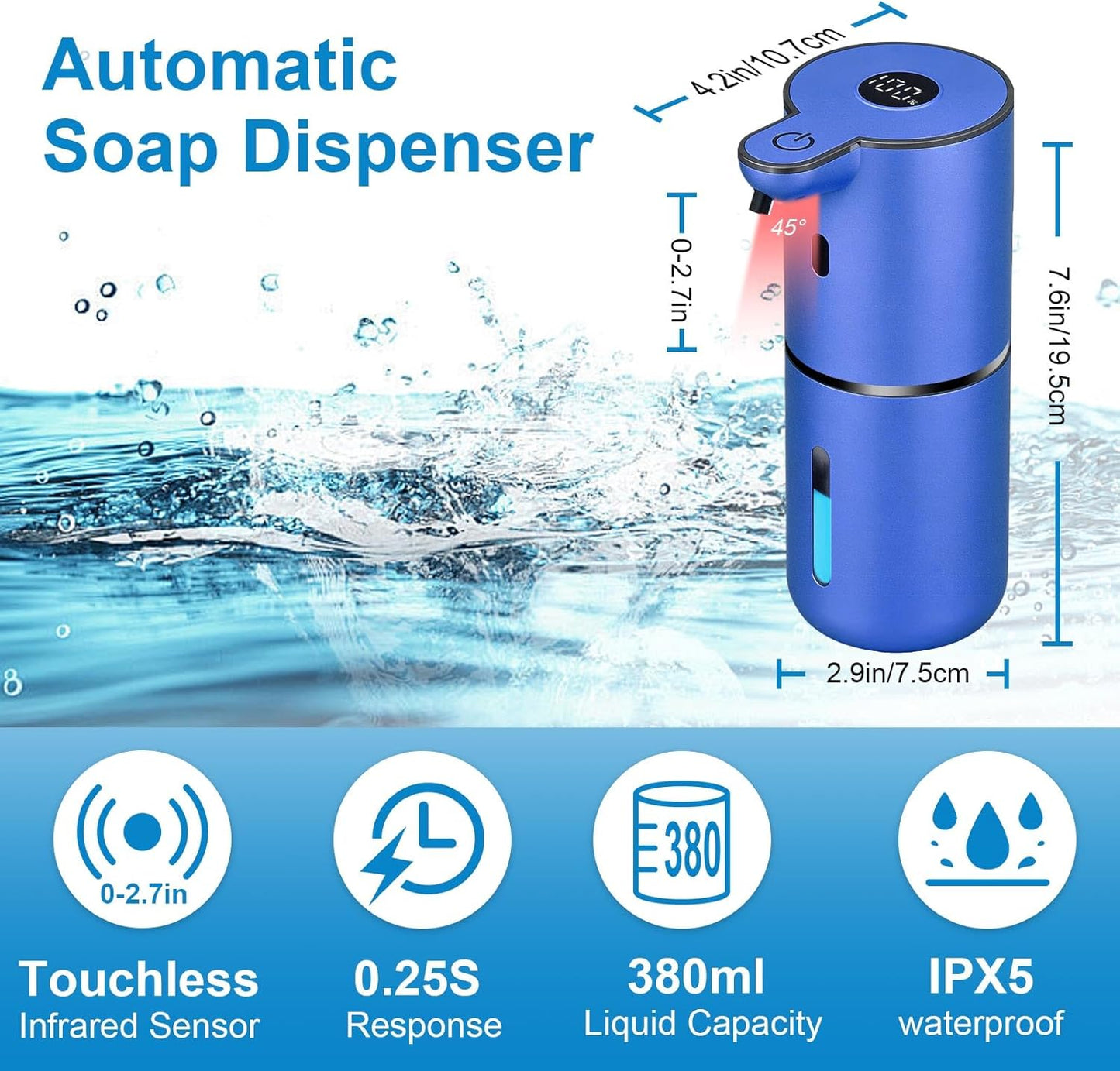OHIFAST Automatic Foaming Soap Dispenser Touchless, USB Rechargeable Smart Hand Soap Dispenser, 6-Level Adjustable, 12.8oz/380mL Wall Mounted for Bathroom Kitchen Dish Soap-White