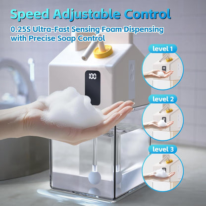Automatic Foaming Soap Dispenser Touchless, USB Rechargeable Smart Hand Dish Soap Dispenser for Bathroom Kitchen Sink, Hands-Free, 3-Level Adjustable, 13.5oz/400mL