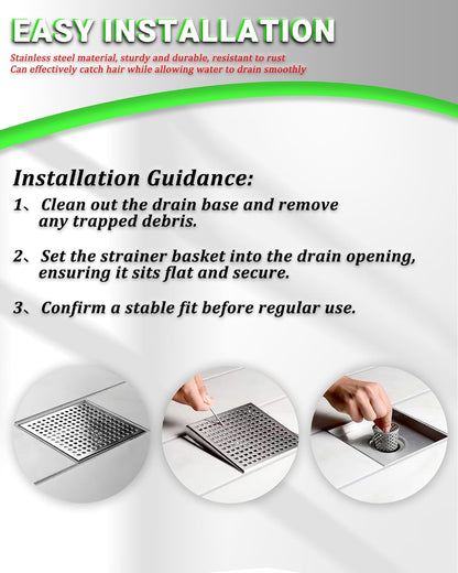2 Pcs Shower Drain Strainer Hair Catcher, 304 Stainless Steel Drain Strainer Compatible with Oatey Designline Linear & Square Shower Drains with Drain Grate Lifting Key, Vertical Hook Style