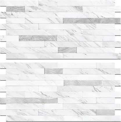 STICKGOO 20 Sheets Peel and Stick Backsplash Tile, Stick on Backsplash for Kitchen and Bathroom, White Sandstone Look PVC Mixed Metal Gold Self Adhesive Wall Tiles