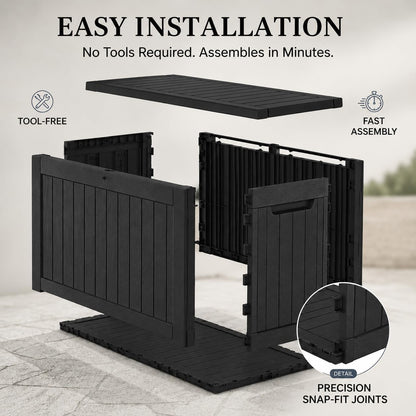 320 Gallon Outdoor Storage Box Resin Deck Box All Weather Waterproof Large Lockable Storage Container Deck Box for Patio Furniture, Garden Tools, Lockable, Black