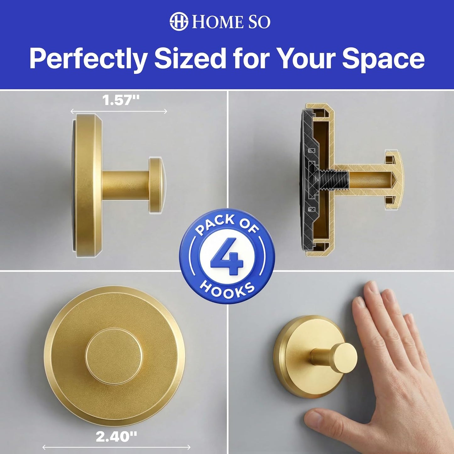 HOME SO Suction Cup Hooks for Shower & Bathroom Towel Holder 2-Pack – Suction Cups Hooks for Hanging Towels, Robes, & Coats - Tiles, Glass Door or Mirror – Shower Hooks & Towel Hooks Organizer - Black
