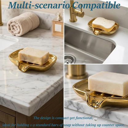 Polished Silver Soap Dish | Self-Draining Bar Soap Holder with U-Shaped Drainage, Decorative Soap Tray for Bathroom Shower & Kitchen Sink