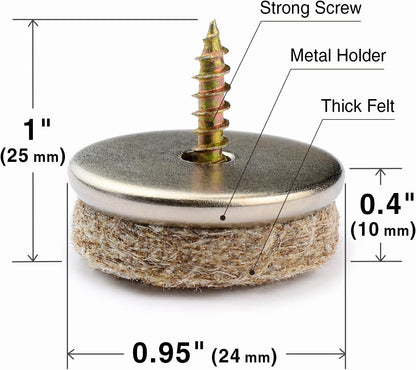 Screw-On Felt Pads X-Protector – 24 Felt Chair Pads for Hardwood Floors 1.1" – Premium Chair Glides – Beige Floor Protectors for Furniture Legs – The Best Furniture Sliders for Hardwood Floors