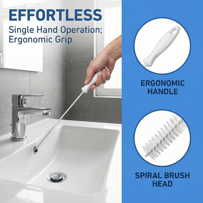 4 Pcs Drain Cleaner Brush,17.71 Inch Flexible Bendable Spiral Hair Cleaning Sink Tool Clog Remover with Nylon Bristles for Sink Overflow Tube, Kitchen, Pipes, Dishwasher, Drains (White)