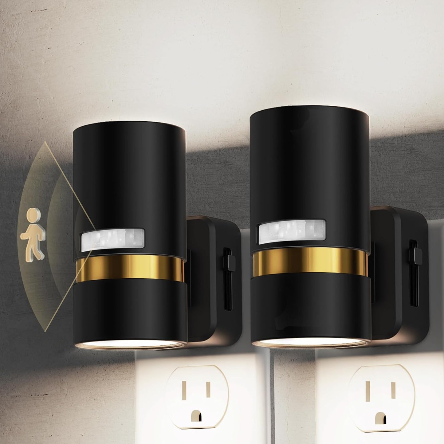 L LOHAS LED Motion Sensor Night Light Plug in, Night Lights Plug into Wall with Adjustable Brightness, 1600K Amber Light, 1W Energy-Saving Nightlight for Bathroom Bedroom Kitchen Hallway, 2 Pack