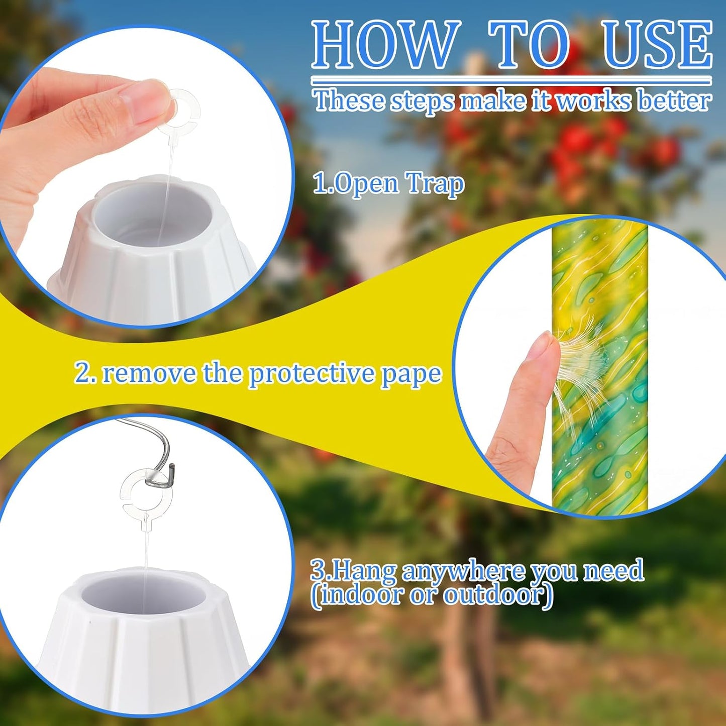 Qualirey 12 Pcs Sticky Fly Trap Fly Stick Indoor Outdoor Long Lasting Hanging Flies Bug Catcher Paper Tape Strips with Hook for Wasps Gnats Bug Insects Fruit Flies Mosquitoes (Stylish-3,Yellow)
