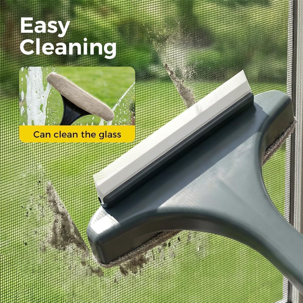 2 in 1 Window Screen Cleaning Brush, Mesh Window Screen Cleaner Tool with Squeegee, Multifunctional Screen Cleaner Tool for Patio Door Porch Screens