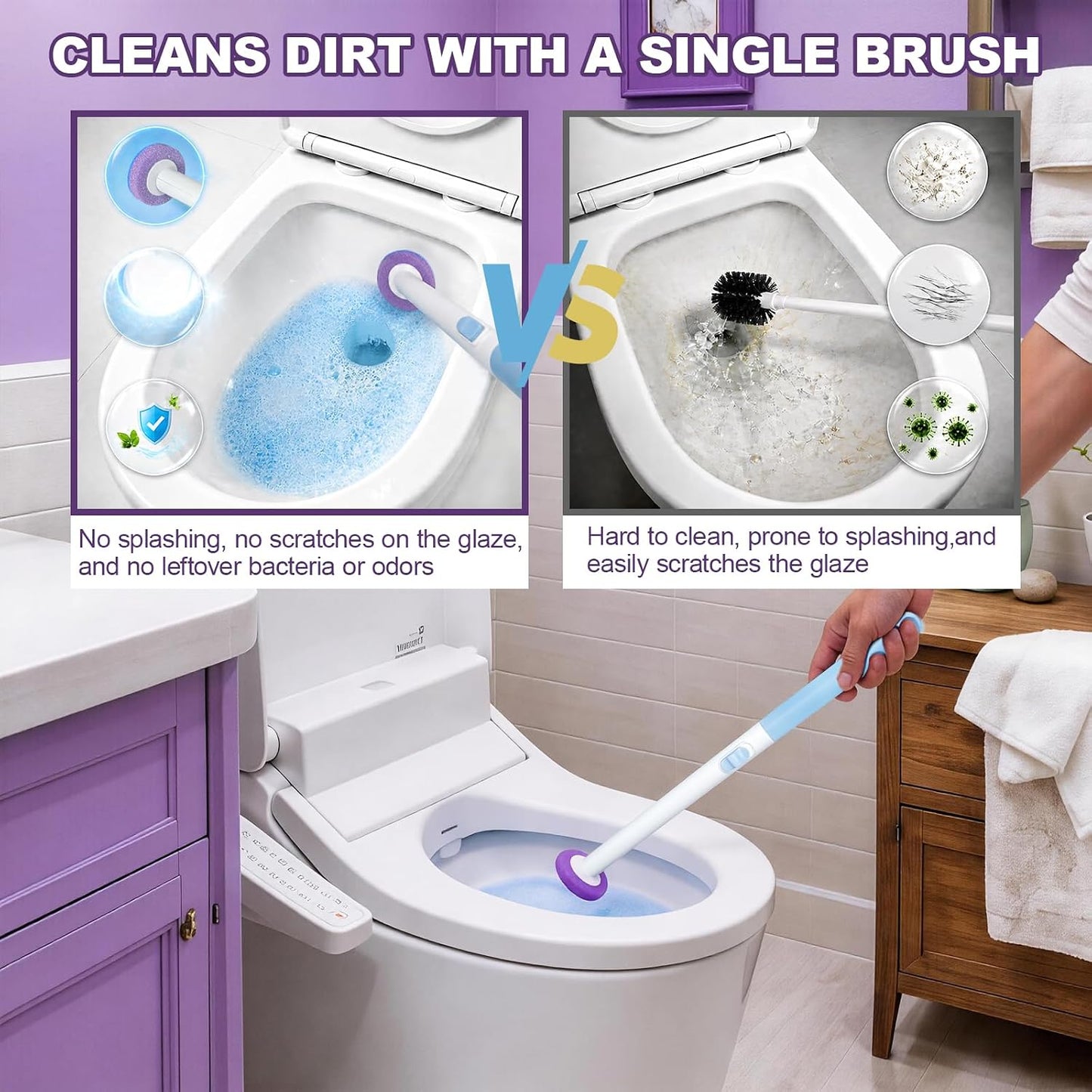RV Toilet Brush, RV Accessories, Wall Mount Toilet Brush, 64 Toilet Refills | Hands Free Toilet Brush, One-Button Release, RV Toilet Brush and Holder Set, Compact Design, Camper Bathroom Accessories