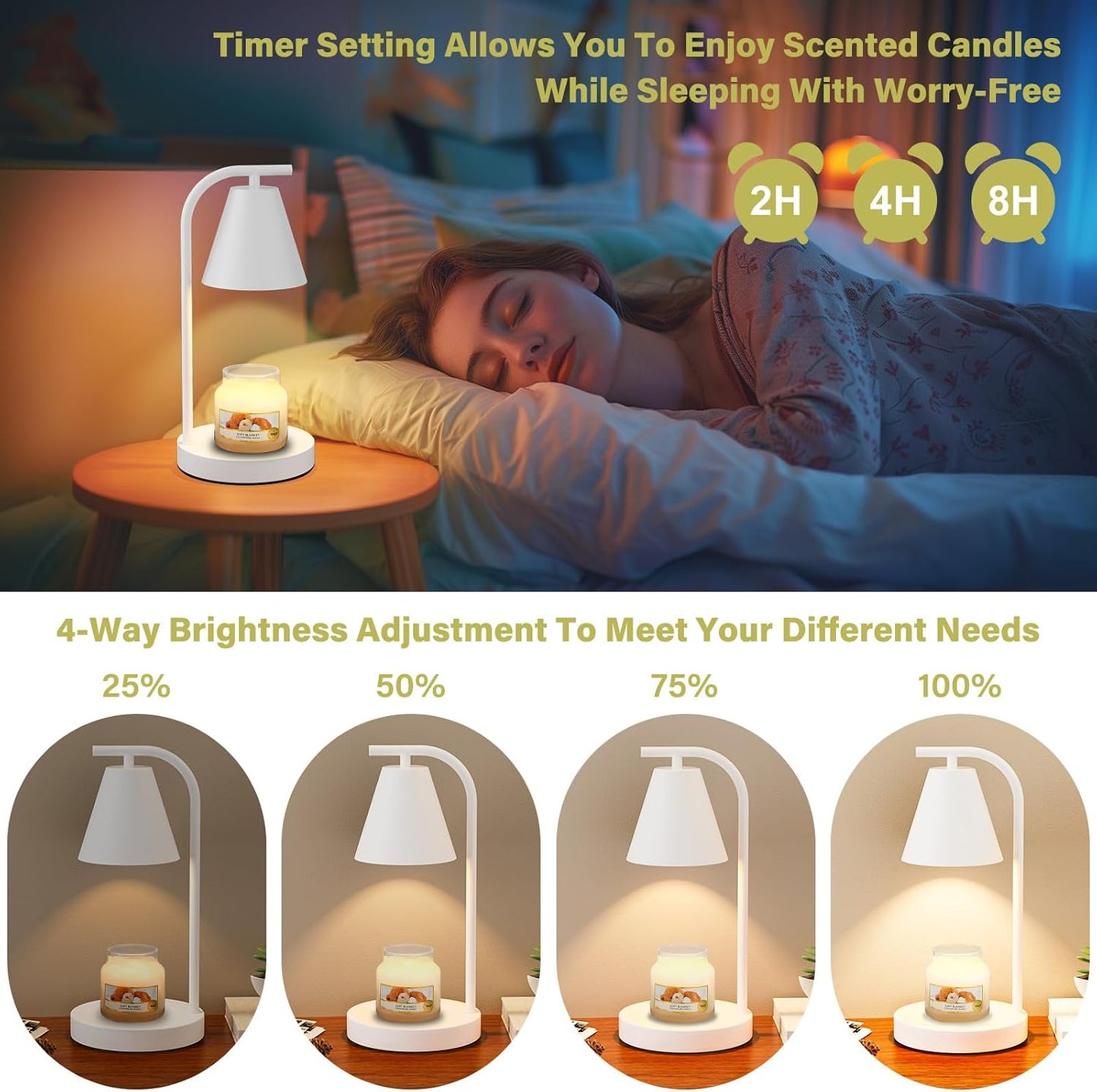 Hong-in Candle Warmer Lamp - with Timer & Dimmer, Modern Home Decor House Warming Gifts Wax Melt Warmer for Jar Candles, Cozy Birthday Gift for Women Mom (Black)