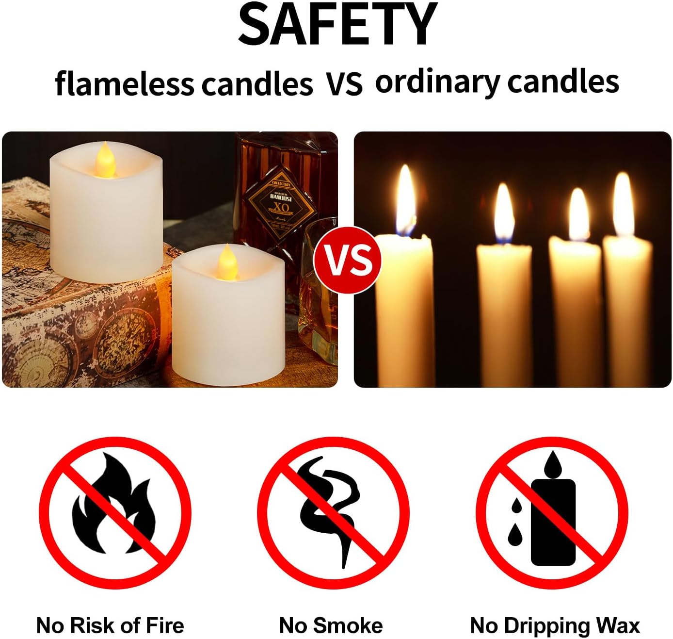 3x3 Flickering Flameless Candles Set of 2, 2AA Battery Life 600 Hours Battery Candles Flickering with Timer,3 inch Flameless Candles with Remote for Indoor/Outdoor, Ivory