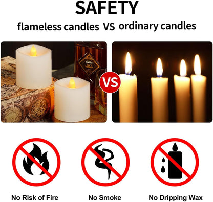 3x3 Flickering Flameless Candles Set of 2, 2AA Battery Life 600 Hours Battery Candles Flickering with Timer,3 inch Flameless Candles with Remote for Indoor/Outdoor, Ivory