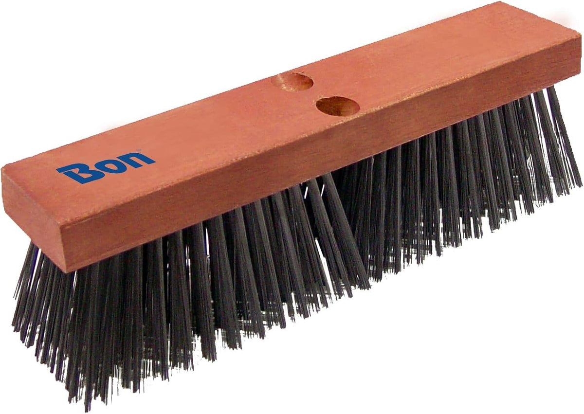 Bon Steel Wire Asphalt Broom – 16 in. Heavy-Duty Carbon Steel Bristle Broom with Hardwood Block and Dual Tapered Handle Holes for Professional Pavement and Curb Sweeping