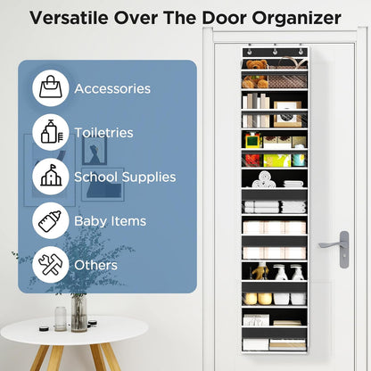 6 Tiers Over The Door Organizer, Heavy Duty Hanging Organizer Storage with Large Capacity Pockets, Behind Door Storage Hanging Shelves for Closet Wall Bathroom Bedroom Nursery Pantry, 1 Pack Grey