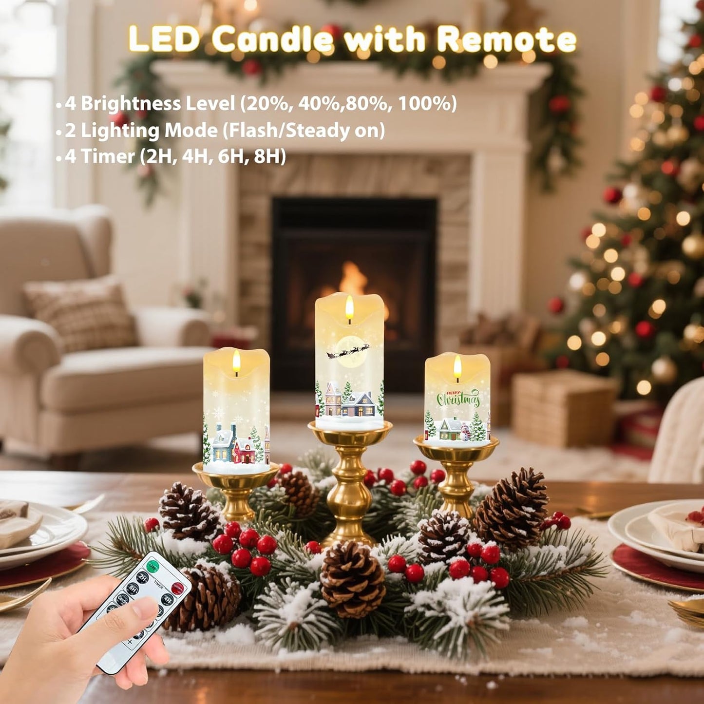 Flameless Candles Lights, Set of 3 Flickering LED Candles with Remote & Timer, Dimmable Electric Pillar Candles Battery Operated, Green Candles for Home St. Patrick’s Day Christmas Decor (Green)