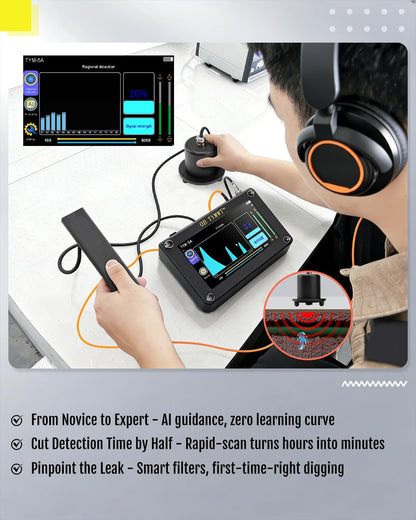 Al Water Leak Detector, Indoor Wall/Ground Under Slab Pipe Leak - TYM-3A | 2 Sensors, 0.5m/1.64ft, 100Hz-8000Hz, 15 Hours