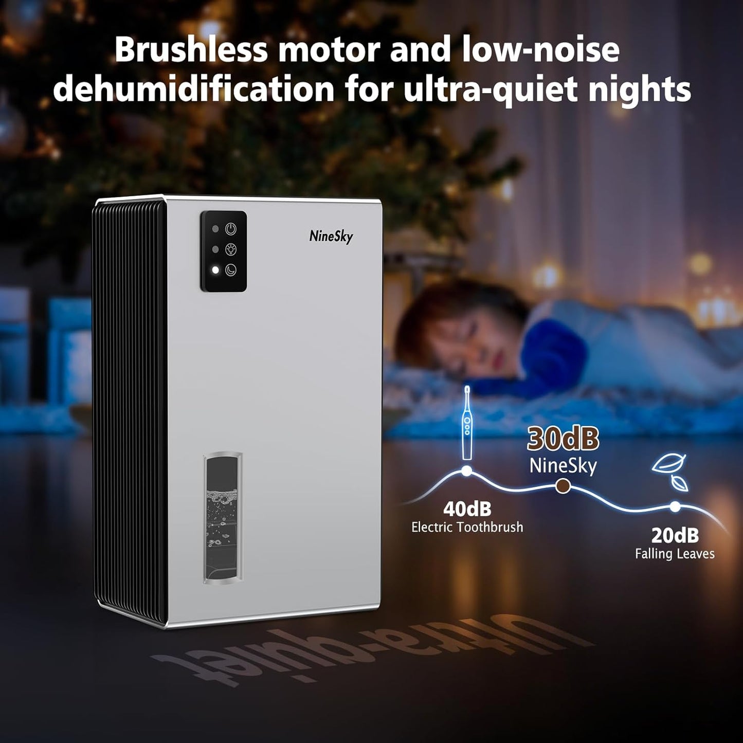 NineSky Dehumidifier, 1000 sq.ft Dehumidifiers for Home with 95oz Large Water Tank,Quiet Dehumidifier with 7-Color Ambient Light & Auto Shut Off, Dehumidifier for Basement, Bedroom, Bathroom (Grey)