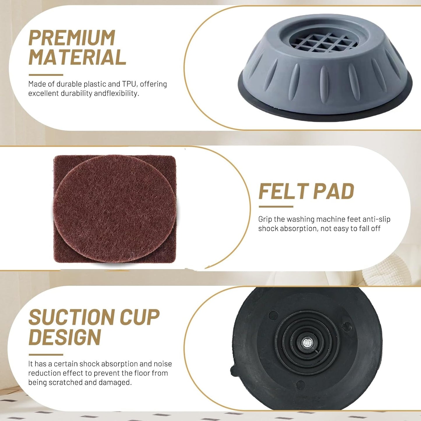 8 PCS Anti Vibration Washing Machine Feet, Anti Vibration Anti Slip Pads for Washing Machine and Dryer Machine, Floor Protector for Washing Machines, Dryer Machine, Furniture and Appliances
