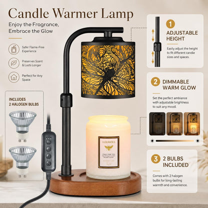 kobodon Candle Warmer Lamp with Timer, Electric Candle Lamp Warmer Birthday for Mom Women Home Bedroom Decor Wax Melt Warmer for Scented Wax with Jar Candles (Dragonfly)
