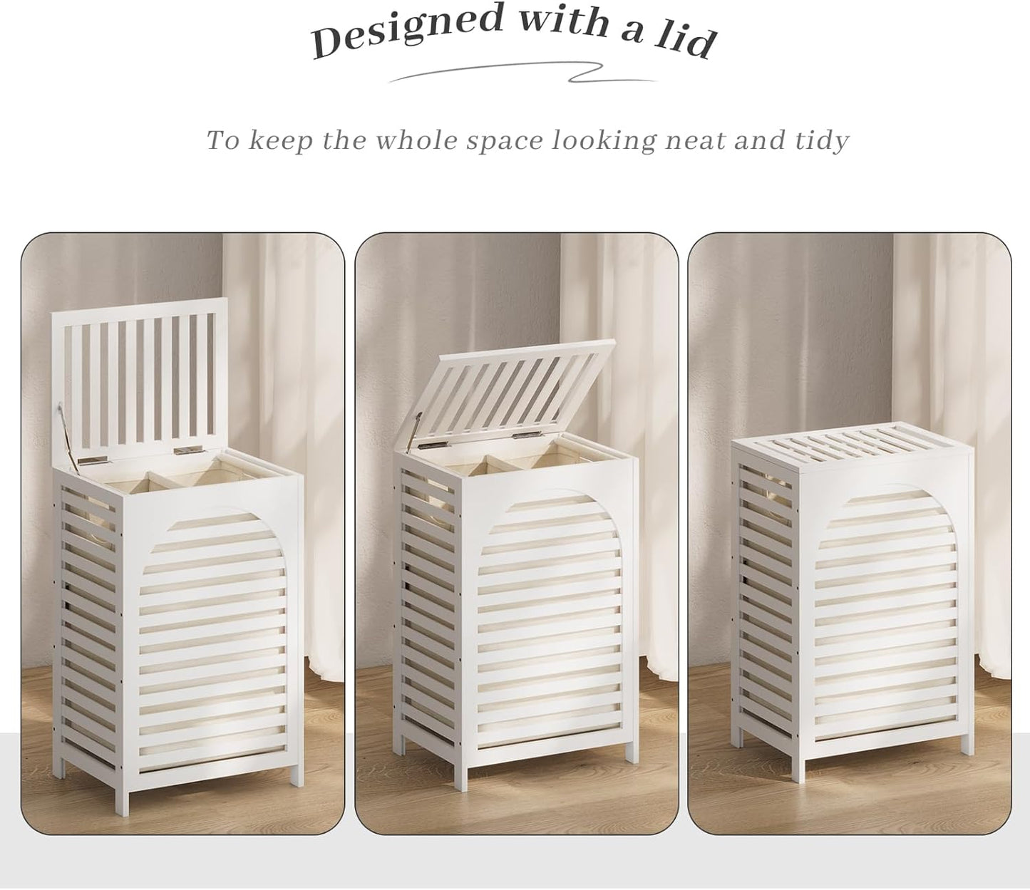 Laundry Hamper with Lid,Bamboo Large Waterproof Clothes Laundry Basket,Removable Washing Bags with Handles,clothes basket (Natural)